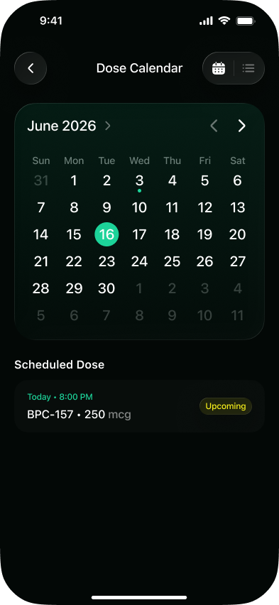 Dose Calendar screen